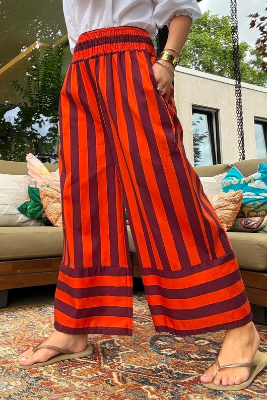 Bloc Stripe Wide Leg Pant Rioja & Rust